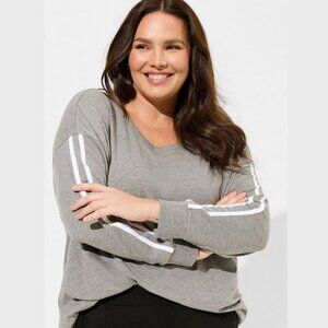 Torrid - Super Soft Slub Crew Neck Drop Shoulder Varsity Tee in Heather Grey​​​